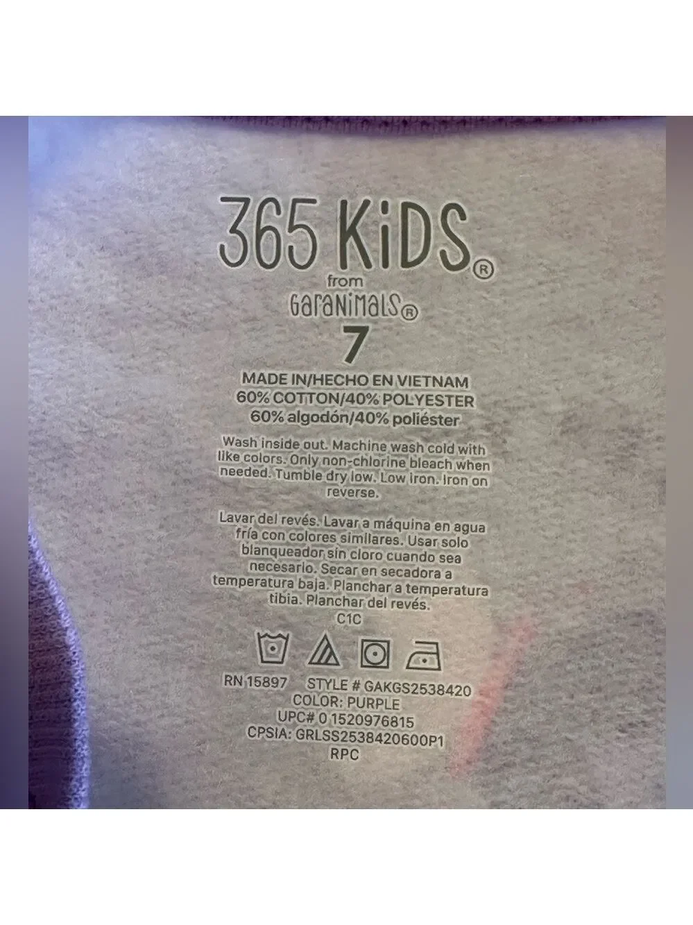 Garanimals Girls 7 Sweatshirt Purple Hippie Dream Big Butterfly Long Sleeve NWT